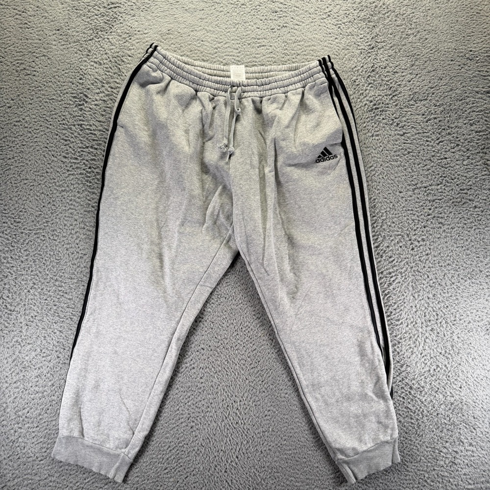 Adidas Sweatpants Mens 2XL Gray Cotton Tapered Jogger 3-Stripe Running Stretch